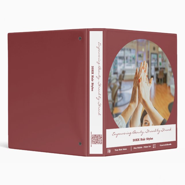 Team Image Hairstylist Burgundy White Presentation 3 Ring Binder (Background)