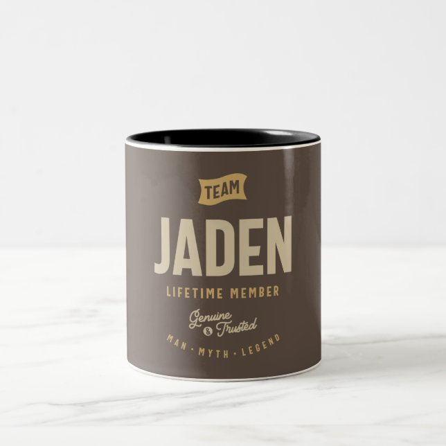 Team Jaden Lifetime Member Personalized Name Two-Tone Coffee Mug (Center)