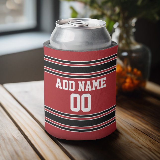 Team Jersey with Custom Name and Number Can Cooler (Personalized Can Cooler - add a name and custom text to this sports jersey design)