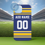 Team Jersey with Custom Name and Number iPhone 16 Case<br><div class="desc">Blue and Yellow colors -- If you are a Fantasy Football team owner,  make your own products and show off to your friends! Or - Do you play High School Football and want a memento? This jersey design is perfect for anyone playing sports.</div>