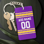 Team Jersey with Custom Name and Number Keychain<br><div class="desc">Purple and Yellow colors -- If you are a Fantasy Football team owner,  make your own products and show off to your friends! Or - Do you play High School Football and want a memento? This jersey design is perfect for anyone playing sports.</div>