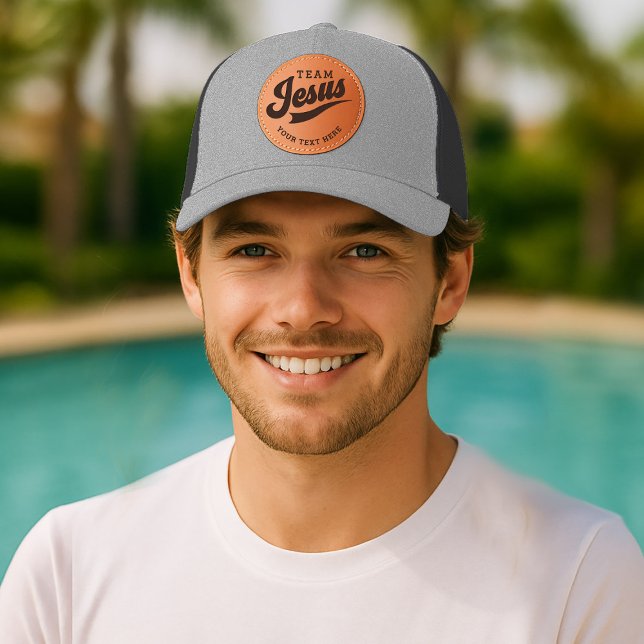Team Jesus with your custom text or name Leather Patch Hat (Creator Uploaded)