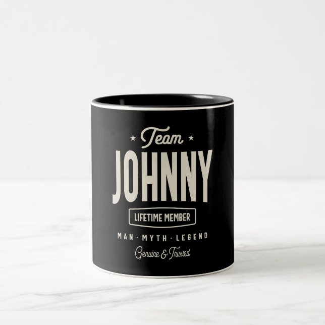 Team Johnny Lifetime Member Personalized Name Two-Tone Coffee Mug (Center)