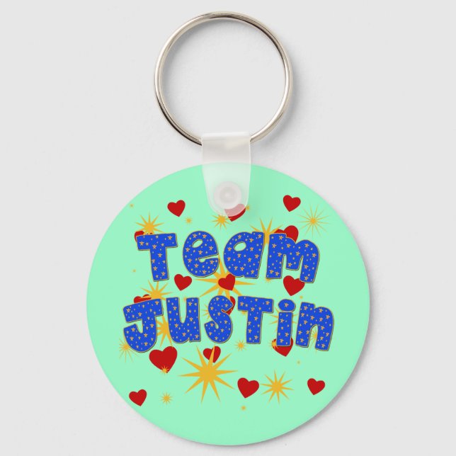 TEAM JUSTIN! T-shirts for Kids and Adults Keychain (Front)