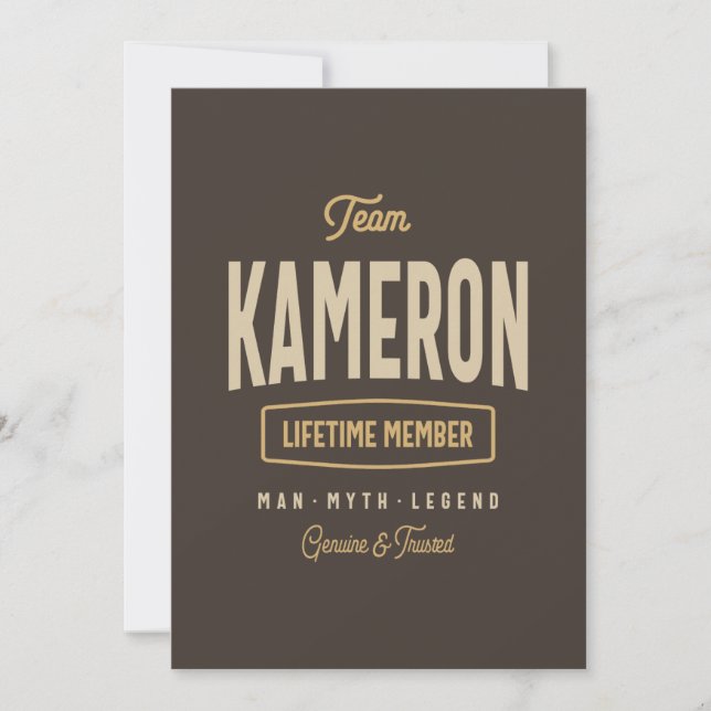Team Kameron Lifetime Member Personalized Name Invitation (Front)