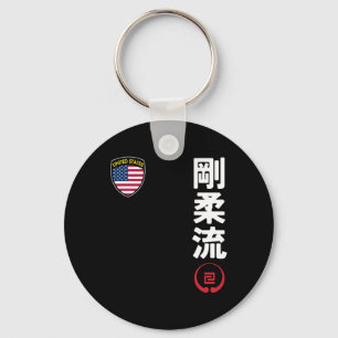 Team Karate Goju Ryu Usa Flag Kanji Japanese Marti Keychain