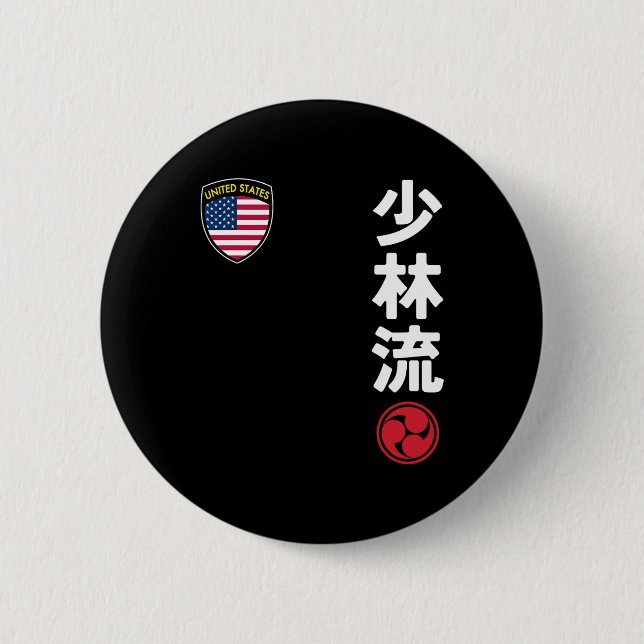 Team Karate Shorin Ryu Usa Flag Japanese Martial A Button (Front)