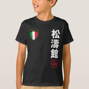 Team Karate Shotokan Italy Flag Kanji Japanese Mar T-Shirt