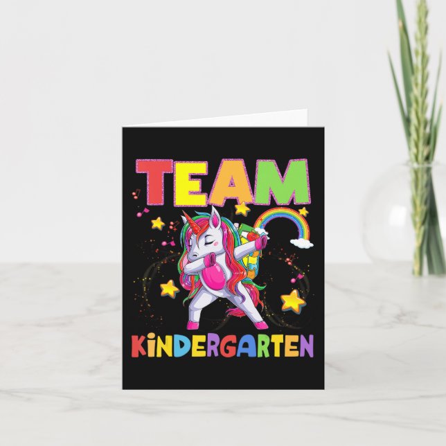 Team Kindergarten Dabbing Unicorn Back To School G Card (Front)