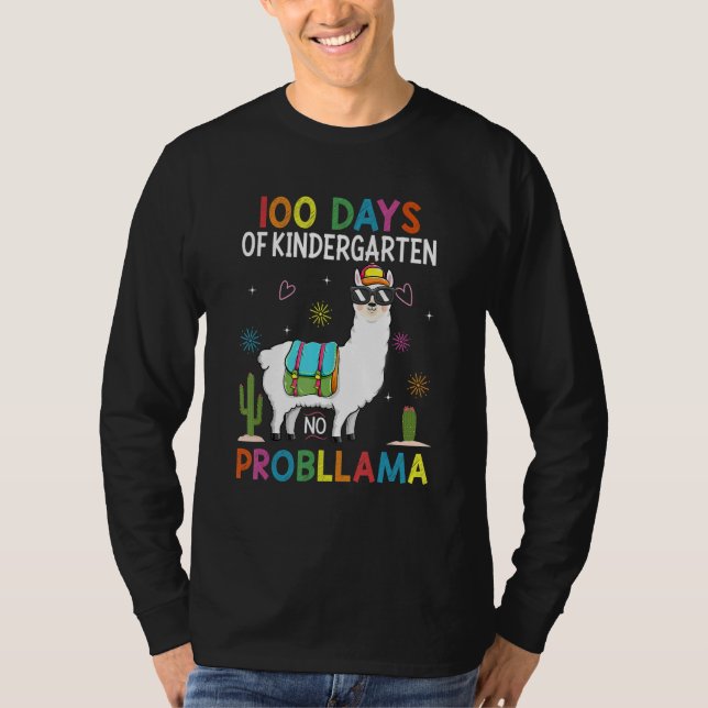 Team Kindergarten No Prob Llama Teacher 100 Days o T-Shirt (Front)