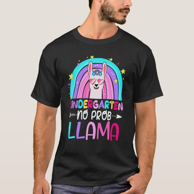 Team Kindergarten Teacher Rainbow No Prob Llama 10 T-Shirt (Front)