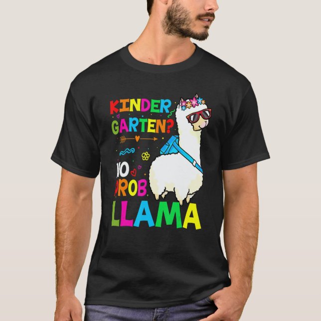 Team Kindergarten Teacher Rainbow No Prob Llama 10 T-Shirt (Front)