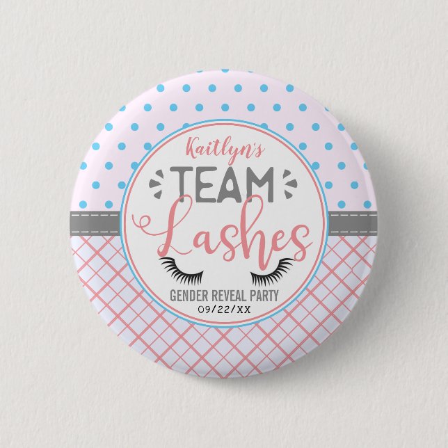 "Team Lashes" Modern Gender Reveal Party Button (Front)