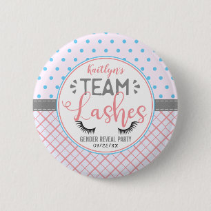 "Team Lashes" Modern Gender Reveal Party Button