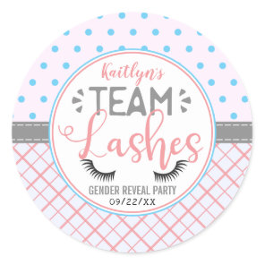 "Team Lashes" Modern Gender Reveal Party Classic Round Sticker