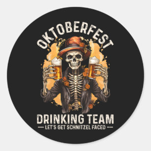 Team Lets Get Schnitzel Faced Halloween Skeleton Classic Round Sticker