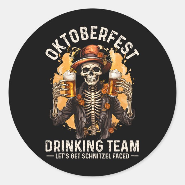 Team Lets Get Schnitzel Faced Halloween Skeleton  Classic Round Sticker (Front)
