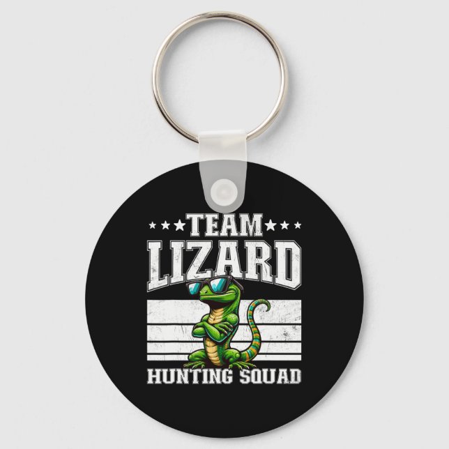 Team Lizard Hunting Squad Funny Retro Gecko Lizard Keychain (Front)