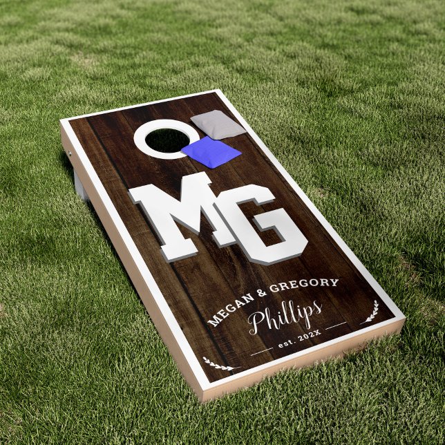 Team Matrimony | Monogram Rustic Wood Style Cornhole Set (Creator Uploaded)