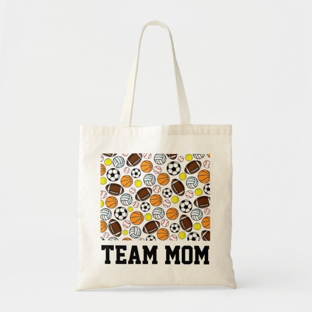 TEAM MOM Baseball Basketball Soccer Football Tote Bag (Front)
