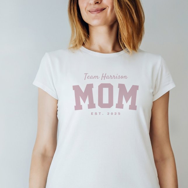 Team mom cute simple personalized pink T-Shirt (Creator Uploaded)
