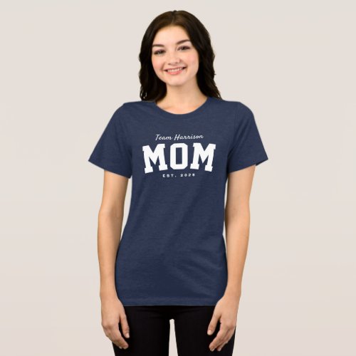 Team mom cute simple personalized white text Tri_Blend shirt