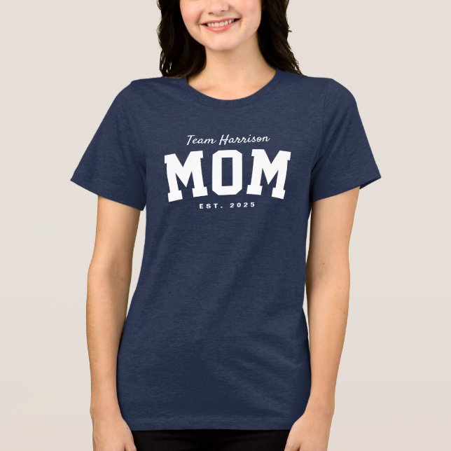 Team mom cute simple personalized white text Tri-Blend shirt (Front)