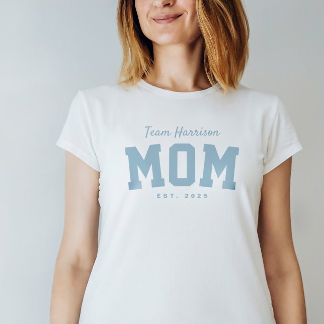 Team mom sporty simple personalized blue T-Shirt (Creator Uploaded)