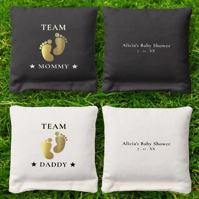 Team Mommy Daddy Golden Footprint Baby Shower Cornhole Bags (Team Mommy Team Daddy Golden Footprint Baby Shower Cornhole Bags)