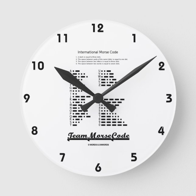 Team Morse Code (Communication Dots & Dashes) Round Clock (Front)