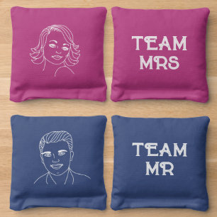 Team Mr and Mrs Pink and Blue Cornhole Bags