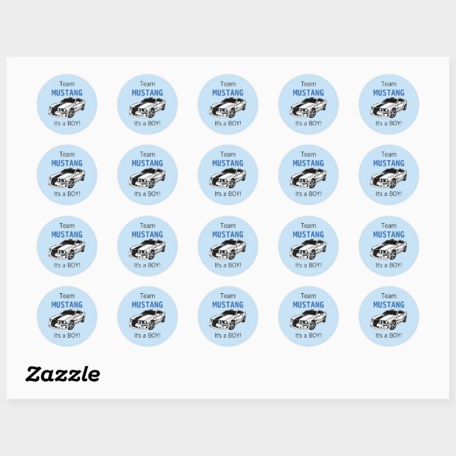 Team Mustang Stickers for Gender Reveal  (Sheet)