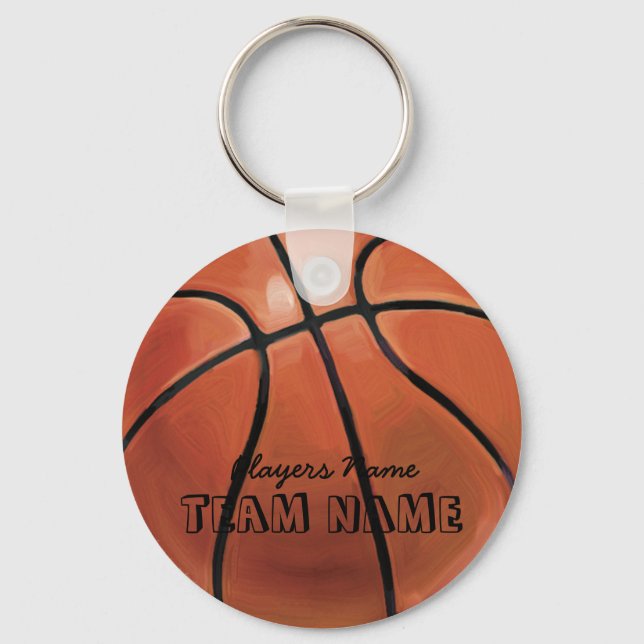 Team Name and Number Basketball Keychain (Front)