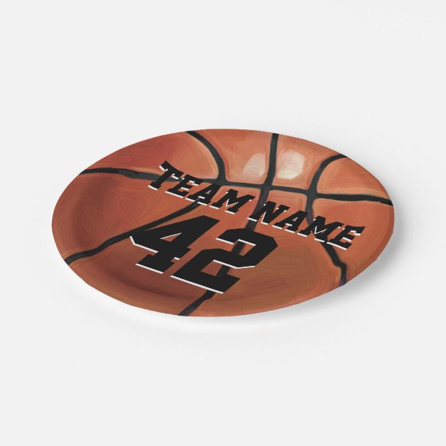 Team Name and Number Basketball Paper Plates (Angled)