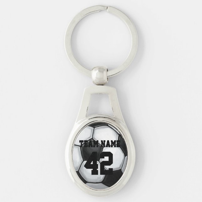 Team Name and Number Soccer Ball Keychain (Front)