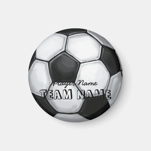 Team Name and Number Soccer Ball Magnet (Front)