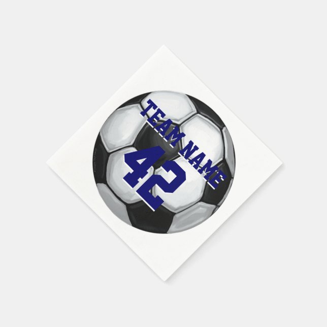 Team Name and Number Soccer Ball Paper Napkins (Corner)