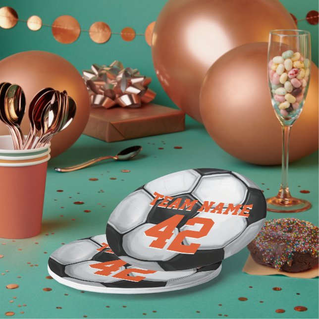 Team Name and Number Soccer Ball Paper Plates (Multi)