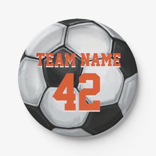 Team Name and Number Soccer Ball Paper Plates