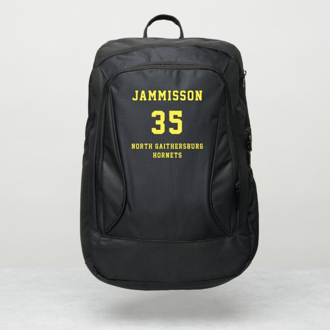 Team, Name and Number Yellow Letters Adidas Backpack (Front)