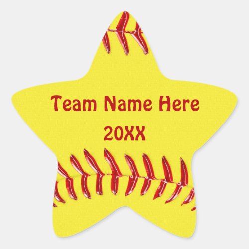 TEAM NAME and YEAR Star Shaped Softball Stickers