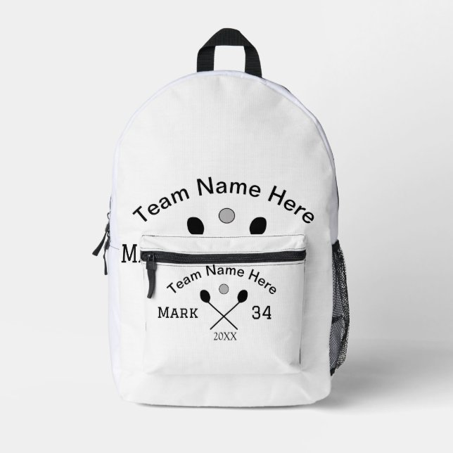 Team name here add name number ball paddle golf  printed backpack (Front)