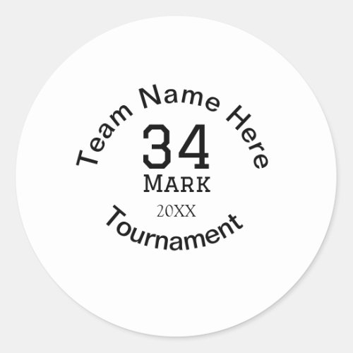 Team name here add name tournament year text classic round sticker