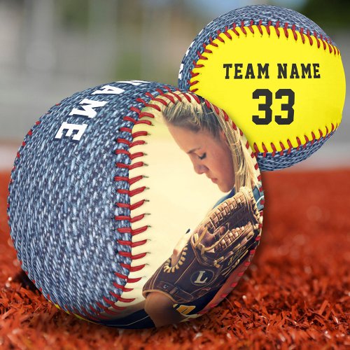 Team Name Number Denim Jeans Photo Custom Softball