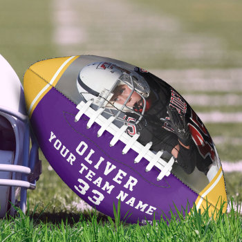 Team Name Player Number Purple Yellow Stripe Photo Football by OneLook at Zazzle