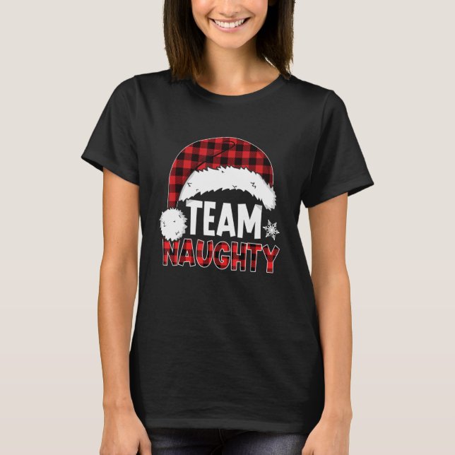 Team Naughty Matching Couples Christmas Pajamas Re T-Shirt (Front)