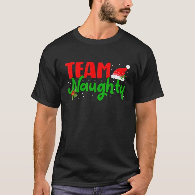 Team Naughty Matching Couples Christmas Pajamas T-Shirt (Front)