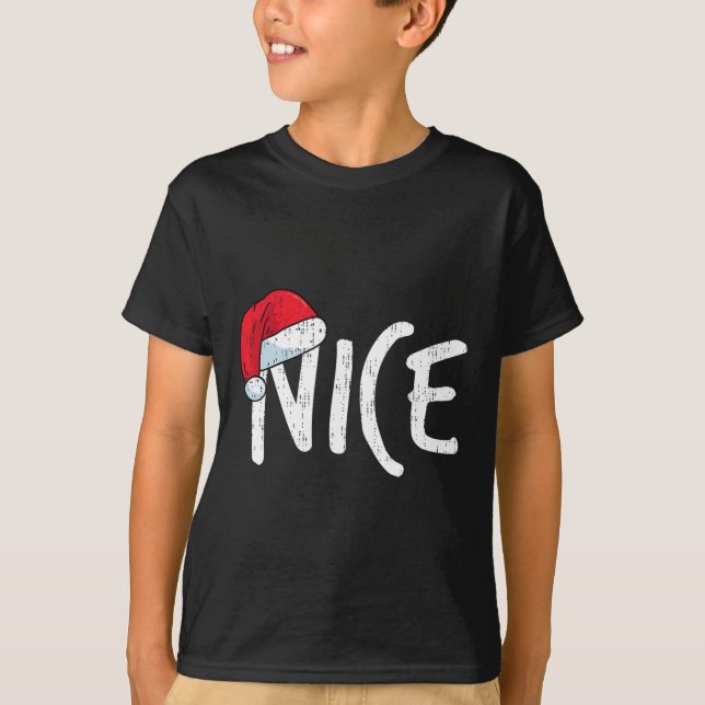 Team Naughty Nice Funny Matching Christmas Couples T-Shirt (Front)