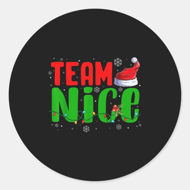 Team Naughty Nice Santa Hat Funny Christmas Matchi Classic Round Sticker (Front)