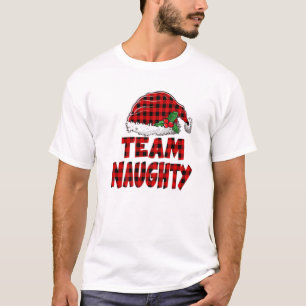Team Naughty Santa Red Plaid Claus Christmas Pajam T-Shirt